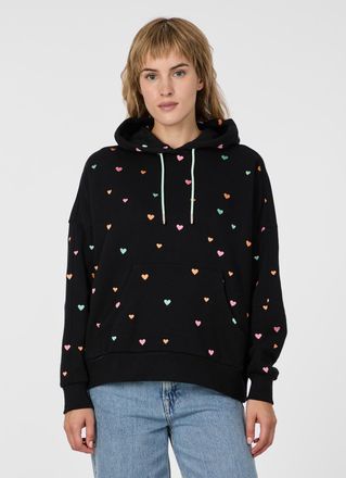 Ragwear Kapuzensweatshirt RAGWEAR PIRITA HEARTS, Damen, Gr. XXL, schwarz, Sweatware, Obermaterial: 70% Baumwolle, 30% Polyester, bedruckt, normal, Rundhals, S