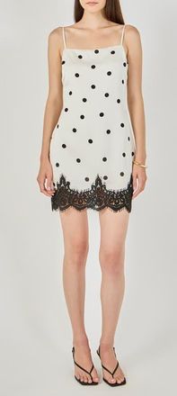 endless rose Lace Polka Dot Slip Minidress in Cream/black at Nordstrom, Size X-Small