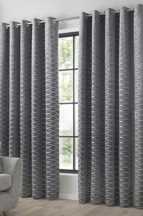Curtina Kendal Textured Weave Pair of Eyelet Curtains in Charcoal | Size: 229 cm width x 229 cm drop