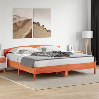 vidaXL Vidaxl - Cama Sin Colch&oacute;n Madera Maciza De Pino Marr&oacute;n Cera 200x200 Cm