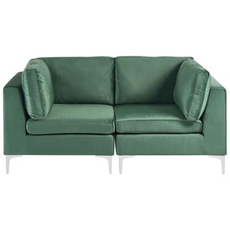 Beliani Sof&aacute; Modular De Terciopelo 2 Plazas Seccional Patas De Metal Plateadas Verde Evja
