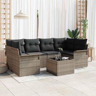 vidaXL Conjunto De Sof&aacute; De Jard&iacute;n 7 Pcs Gris Polirat&aacute;n Vidaxl