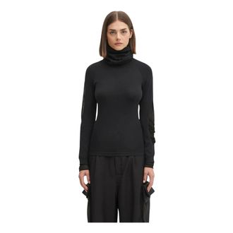 Yohji Yamamoto Truien & Vesten, Dames, Zwart, S, Wol, Hooded Knit Top