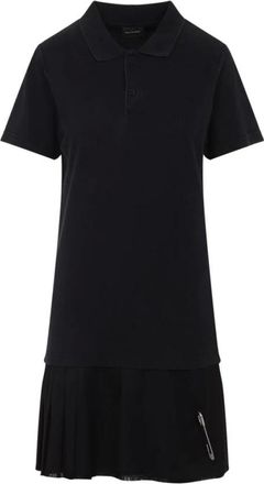 Balenciaga Kleedjes, Dames, Zwart, XS, Logo Polo Jurk met Geplooide Rok