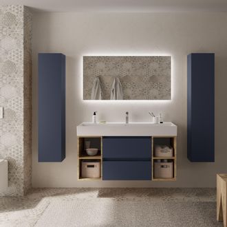 Cygnus Bath Salgar - Mueble Ba&ntilde;o Bequia 120cm Y Coqueta Y Lavabo Azul / Roble 120x45x66