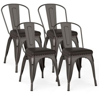 Costway 4 Sgabelli Cucina 53 x 44 x 84 cm, Sedie Impilabili con Schienali Rimovibili e Sedile Imbottito in Finta Pelle, Sgabelli in Metallo per