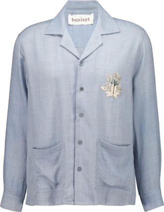 Baziszt Camicia Chitin con ricamo a fiori - Blu