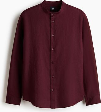 H&M Hemd aus Leinengemisch in Relaxed Fit - Weinrot