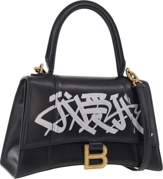 Balenciaga Graffiti Hourglass Top Handle Leather Black Leather Handbag (Pre-Owned)