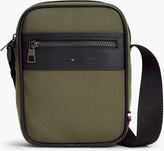 Tommy Hilfiger Mens Water-Repellent Mixed-Media Reporter Bag - Platinum Olive