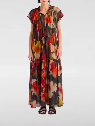 Momoni Otero Floral-Print Long Silk Tunic with Short Sleeves