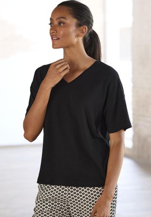 Lascana Pyjamaoberteil LASCANA, Damen, Gr. 32/34, schwarz, Single Jersey, Obermaterial: 62% Polyester, 33% Viskose, 5% Elasthan, unifarben, Basic, bequem, V-A