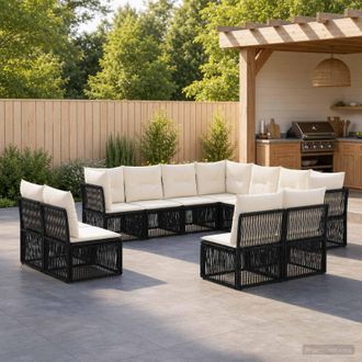 vidaXL Vidaxl Set Divano Da Giardino 11 Pz Nero Polyrattan