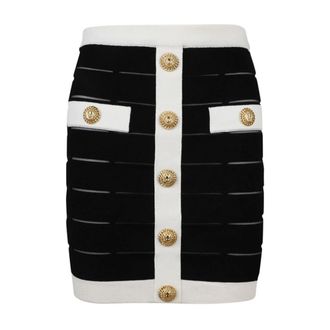 Balmain Short Skirts, female, Black, Size: S Knitted Black White Mini Skirt