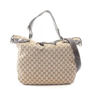 Gucci Beige Brown Gg Canvas Leather Handbag Tote Bag (Pre-Owned)