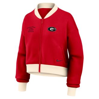 Nike Georgia Academic Nike Womens College Oversized Cropped Full-Zip Bomber Jacket in Red | 050M0G2NGBN-XVR