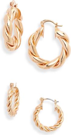 Nordstrom Set of 2 Chubby Metal Twist Hoop Earrings in Gold at Nordstrom