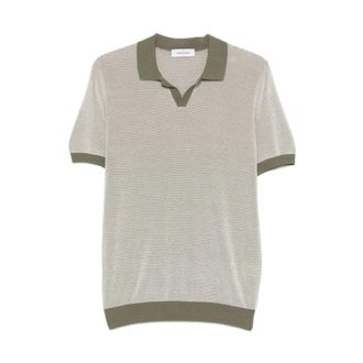 Gran Sasso Polo Shirts, male, Green, Size: M Ribbed V-Neck Polo