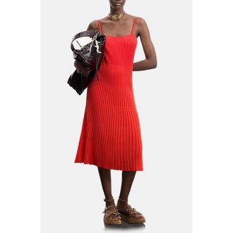 Desigual Rib Knit Spaghetti Strap Midi Dress in Red at Nordstrom, Size Medium