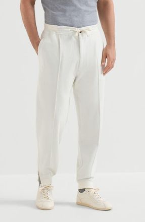 Brunello Cucinelli Cashmere and cotton French terry double cloth trousers with Cr&ecirc;te detail and elasticated zipper cuffs in Off-White at Nordstrom