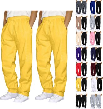 Generic 2 Piece Mens Joggers Bottoms Open Hem Tracksuit Bottoms Men Loose Fit Baggy Trousers for Gym Sports Activewear Lounge Pants Wide Leg Jogging Bottoms S
