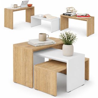 Decortie Tavolino Caffe Divano Salotto Rettangolare 3pz Design Moderno Legno Quercia