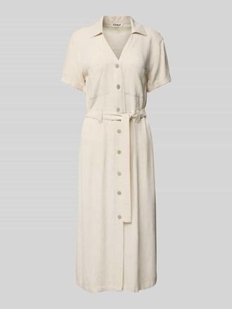 Only Tailliertes Freizeitkleid aus Viskose-Leinen-Mix Modell SIESTA in Sand, Gr&ouml;&szlig;e M