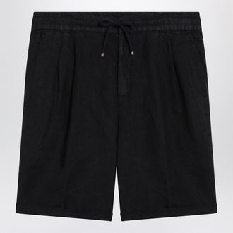 Brunello Cucinelli Brunello Cucinelli Navy Blue Linen Drawstring Bermuda Shorts