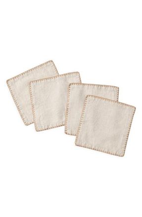 Coyuchi Olivos Embroidered Organic Linen Napkins in Natural Chambray/praline at Nordstrom