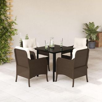 vidaXL Set Comedor De Jard&iacute;n 5 Piezas Y Cojines Rat&aacute;n Sint&eacute;tico Marr&oacute;n Vidaxl