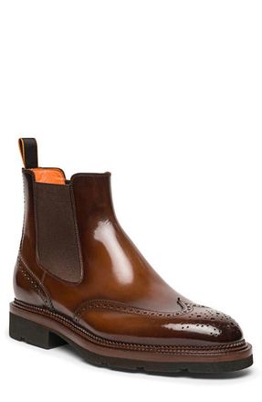 Santoni Kalama Wingtip Chelsea Boot in Brown at Nordstrom, Size 9.5