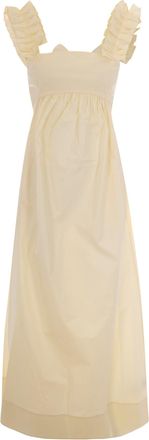 Liu Jo Structured Maxi Dress with Ruffled Shoulder Straps and Bow Detail