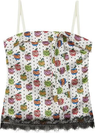 GCDS Gcds, Tops, Dames, Wit, 2Xl, Satijn, Apple Print Bandeau Top