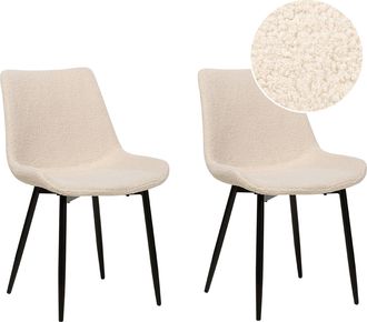 Beliani Beliani - Conjunto De 2 Sillas De Comedor Modernas Tapicer&iacute;a De Tela Boucl&eacute; Respaldo Rebajado Asiento Sal&oacute;n Comedor Beige Avilla