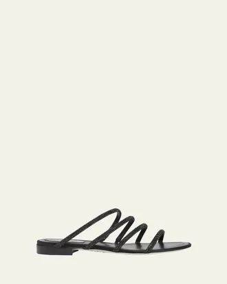 Rene Caovilla Satin Strass Flat Slide Sandals