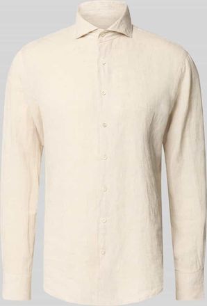 Profuomo Regular Fit Leinenhemd mit Kentkragen in Sand, Gr&ouml;&szlig;e 38