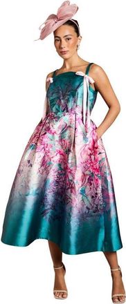 Coast Strappy Bow Detail Twill Midi Dress in Teal at Nordstrom, Size 12