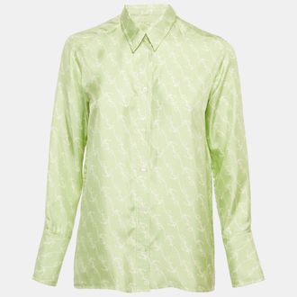 Sandro Green Anchor Print Silk Long Sleeve Shirt S