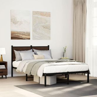 Berkfield Home Metal Bed Frame without Mattress Brown Oak 120x200 cm | Size: Small Double