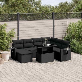 vidaXL Set De Sof&aacute;s De Jard&iacute;n 8 Piezas Y Cojines Rat&aacute;n Sint&eacute;tico Negro Vidaxl