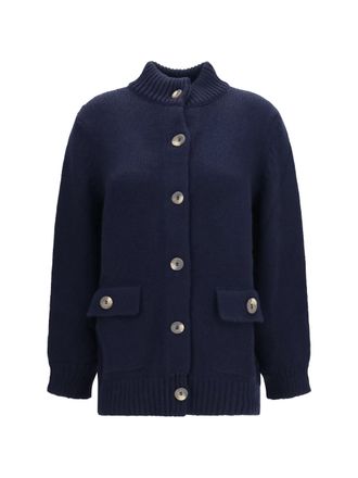 Ella Cashmere High-Neck Cardigan - Navy
