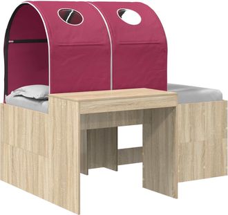 vidaXL Cama Con T&uacute;nel 3 Uds. Roble Sonoma Y Rojo Madera De Ingenier&iacute;a Vidaxl