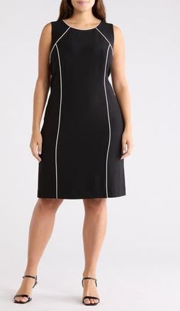 Kasper Raglan Piping Sleeveless Sheath Dress in Black/Vanilla Ice at Nordstrom Rack, Size 14W
