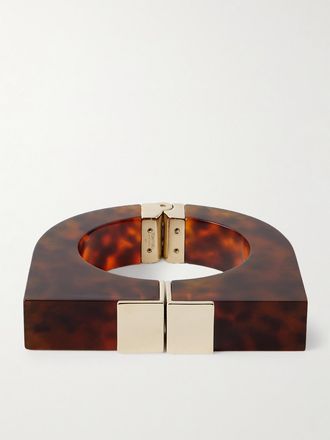 Tom Ford Bracciale Rigido In Metallo Dorato E Plexiglas Tartarugato