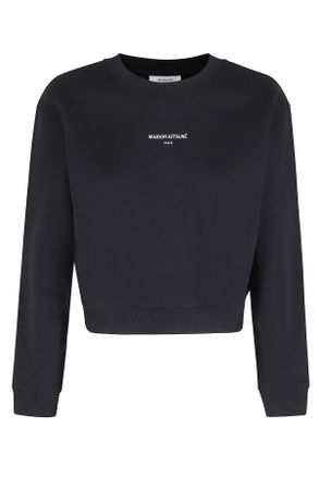 Maison Kitsun&eacute; Black Cropped Front-Embroidered Cotton Sweatshirt