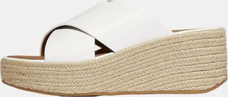 FitFlop Womens FitFlop Womens PLATFFORMS Espadrille Leather Wedge Cross Slides - Urban White 194 - Tan - Size: 5