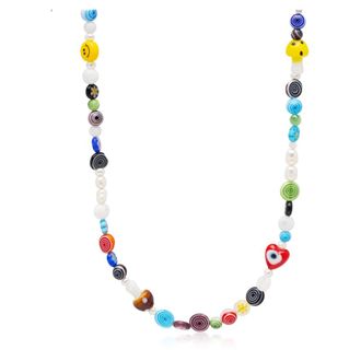 Nialaya Necklaces, male, Multicolor, S, Mushroom Pearl Choker with Assorted Beads