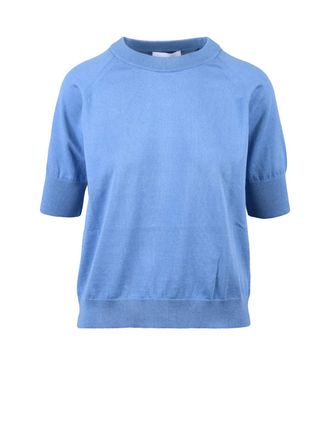 Alpha Studio Blue Cotton Crew Neck Knitwear