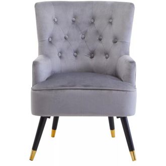 Premier Housewares Interiors by Premier Grey Velvet Tufted Chair, High quality Velvet Dining Chair, HighBack Grey Accent Armchair