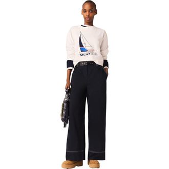 Maje Cotton trousers with leather belt in Navy at Nordstrom, Size 40 Eu